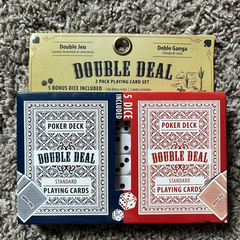 Double Deal Standard Playing Cards 2 Decks Plus 5 Bonus Dice‎